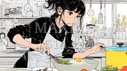 なれない料理に奮闘中の若い女性 | 8308720-5985