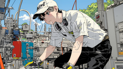 作業服を着た工場労働者