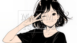アイドルのように顔の横でピース＋ウィンクしている若い女性（シンプルな色使い） | 8327421-14776