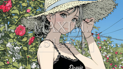 バラ園を散策している若い女性