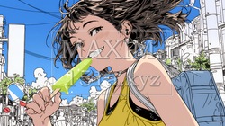 アイスキャンティを食べている若い女性 | 8337601-7715