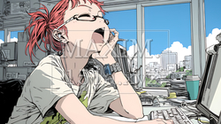 仕事中にあくびをしている若い女性 | 8338358-7176