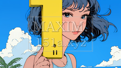 数字の「1」を掲げている若い女性 | 8347863-15477