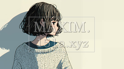 白い壁に向かって考え事をする若い女性 | 8360187-14427