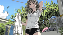 洗濯をしている若い女性