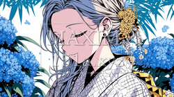 紫陽花と着物を着た女性
