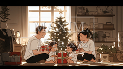 仲良し親子の楽しいクリスマス（シンプルな色使い） | 8396241-13652