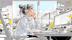 数多くのメモと録音資料を基に企画を練っている若い女性