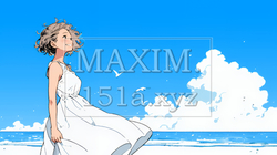 一人旅の若い女性と夏のビーチの風景（シンプルな色使い）｜9111939-9970