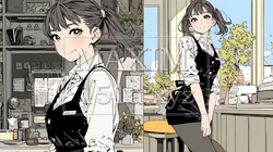 カジュアルレストランで働いている若いウェイトレス | 8419881-7001