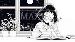 資料（本）を読みながら、うとうと眠ってしまう若い女性（シンプルな色使い） | 8420909-16020