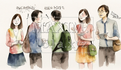 若者達の井戸端会議：談笑している様子