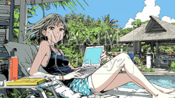 トロピカルリゾートに来ているのにPCを手放せない若い女性 | 8430697-5416