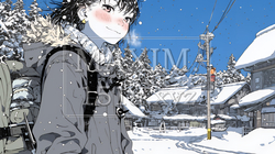 雪の積もる田舎道を歩いている若い女性 | 8441596-13114