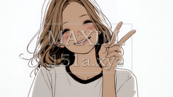 笑顔でピースサインを見せる若い女性（シンプルな色使い） | 8445898-14235