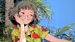 沖縄のかりゆしファッションを着て笑顔いっぱいの若い女性｜8623513-9763