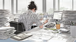 確定申告書類作成に没頭している個人事業主 | 8453877-7594