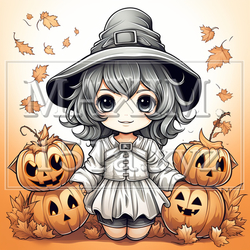 かわいい二頭身の魔女の挿絵：ハロウィン用 | 8456381-19166