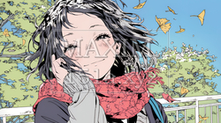 紅葉の秋の街を歩く若い女性 | 8458928-5805