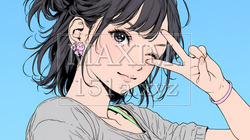 アイドルのように顔の横でピース＋ウィンクしている若い女性 | 8470696-14746