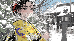 和服を着て初詣をしている若い女性 | 8478680-6366