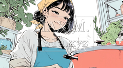 なれない料理に奮闘中の若い女性 | 8485302-5997