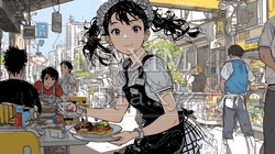 カジュアルレストランで働いている若いウェイトレス