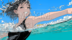 海で泳いでいる若い女性 | 8504077-10275