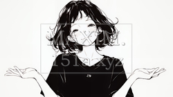 肩をすくめて困惑・諦めの仕草をしている若い女性（シンプルな色使い） | 8507691-14626