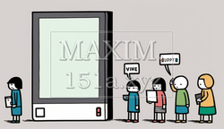 コンピューターと人間の交流：人がデバイスを操作する、情報交換の様子。漫画風。 | 8512518-3731