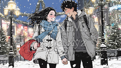 クリスマスのデートを楽しんでいる若いカップル | 8521672-13655