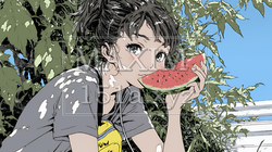 スイカを食べている若い女性 | 8524670-9877