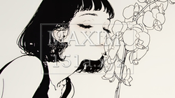 蘭の花と若い女性（シンプルな色使い） | 8529470-11147