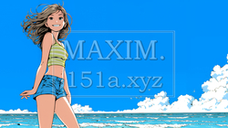 コピースペースのある南国の海と空と若い女性の背景