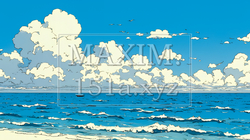 夏の青い空と青い海と白い雲のコントラスト | 8538252-8453