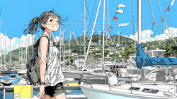 沖縄のヨットハーバーに立つ若い女性 | 8552055-15206
