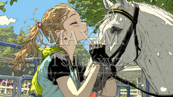 馬の世話をしている若い女性 | 8557269-12939