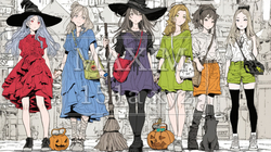 仲間とハロウィンイベントに参加する若い女性たち