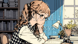 メガネっ娘：いつも勉強や読書やデスクワークをしている | 8580130-7495
