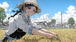 田んぼで農作業をしている女性 | 8583954-10569