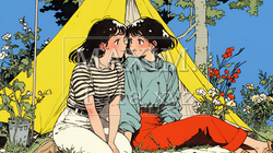 女友達と一緒にテントキャンプを楽しむ若い女性 | 8591316-9697