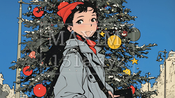 ホワイトクリスマスの街を歩く若い女性 | 859818-6642
