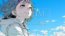 秋空を眺める若い女性のイラスト｜爽やかな秋・人物フリーイラスト｜8923917-18026