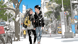 冬枯れ街をデートしている若い恋人たち | 8621133-6503