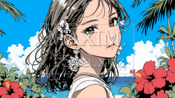 ハイビスカスと若い女性｜8669113-8687