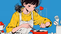 バレンタインプレゼント用のチョコレートを一生懸命作っている若い女性 | 8626193-14857