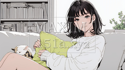 ソファでクッションを抱えてくつろぐ若い女性 | 863152-16753