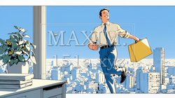 定時退社で帰宅を喜ぶ会社員｜ワークライフバランスと働き方改革のビジネスイメージ | 8645344-17340