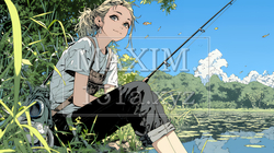 岸から魚釣りを楽しむ若い女性｜渓流・自然・アウトドア・ライフスタイル | 8645344-17537