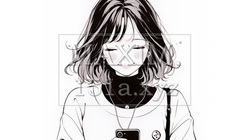 楽しそうにスマホ画面を眺めている若い女性（シンプルな色使い）